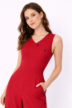 Side Button Cotton Jersey Wide-Leg Jumpsuit