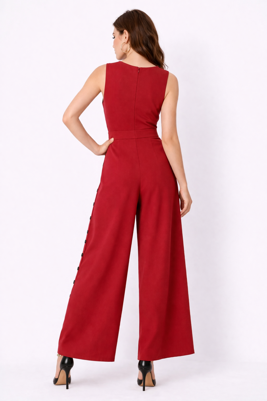 Side Button Cotton Jersey Wide-Leg Jumpsuit