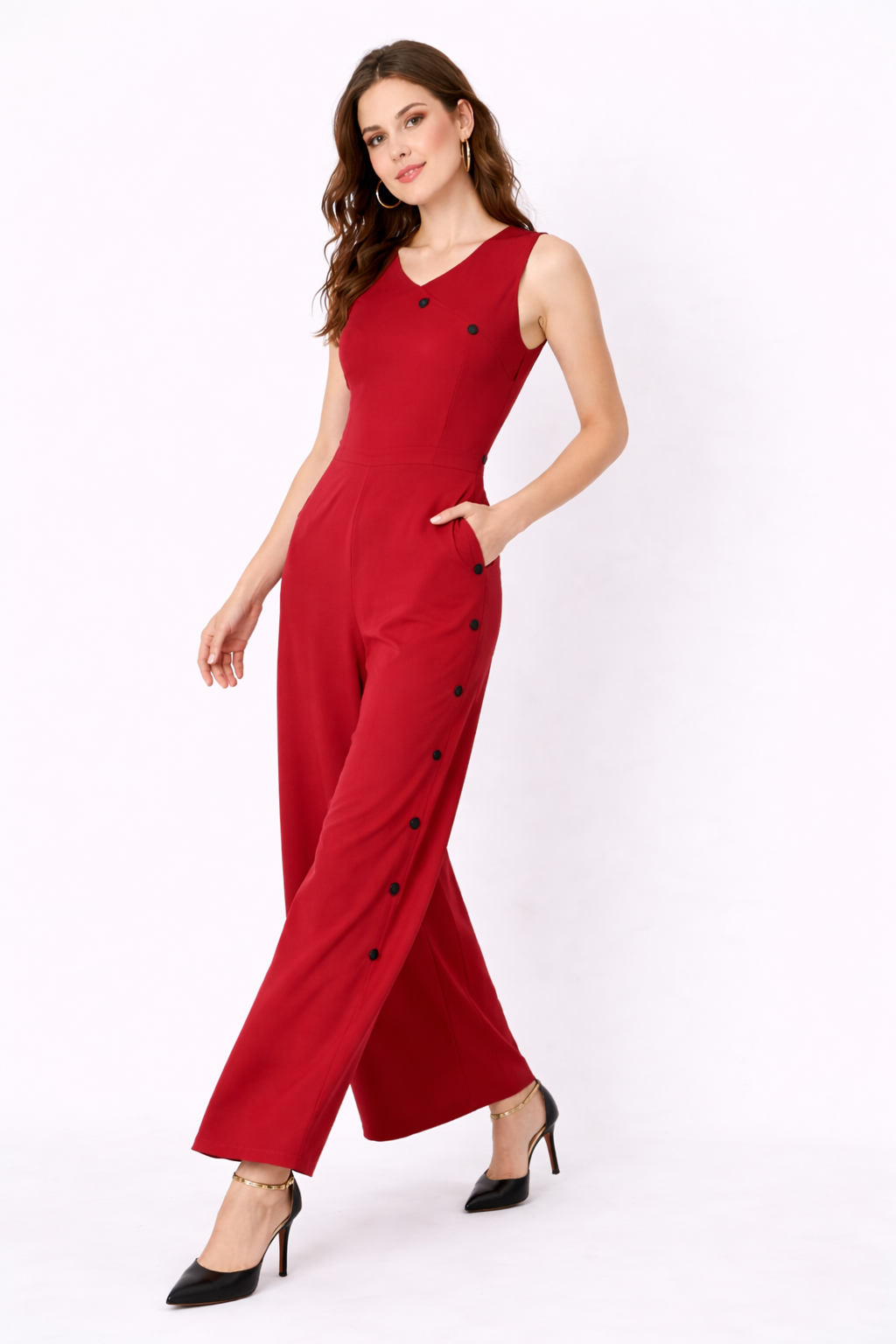 Side Button Cotton Jersey Wide-Leg Jumpsuit