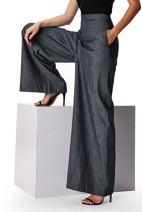 Cotton Chambray Palazzo Pants