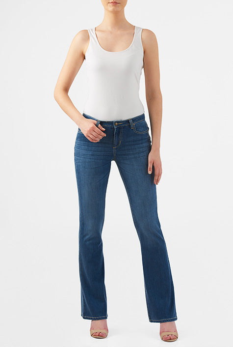Medium Wash Stretch Denim Flare Jeans