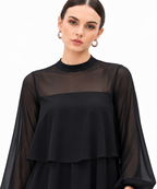 Black Poly Chiffon Layered Mini Dress