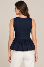 Women’s Navy Blue Cotton Peplum Top