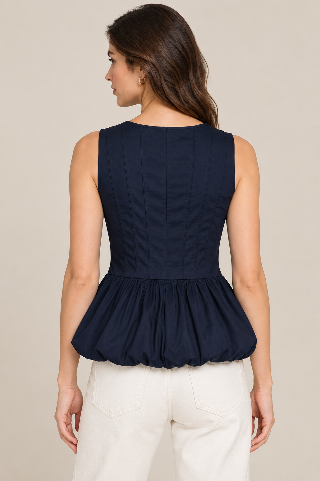 Women’s Navy Blue Cotton Peplum Top