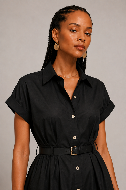 Black Denim Shirt Mini Dress