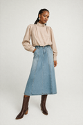 Panelled A-Line Denim Midi Skirt