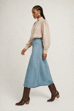 Panelled A-Line Denim Midi Skirt