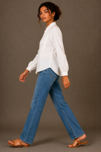 White Cotton Pintuck Detail Ruffle Collar Button-Front Shirt