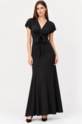 Satin Crepe V-Neck Tie Waist Maxi Dress