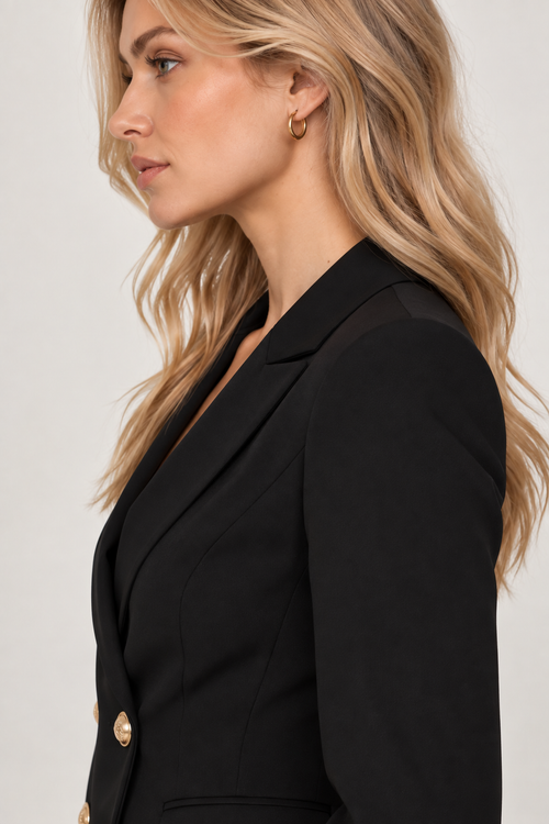 Women’s Black Viscose Double-Breasted Tailored Blazer