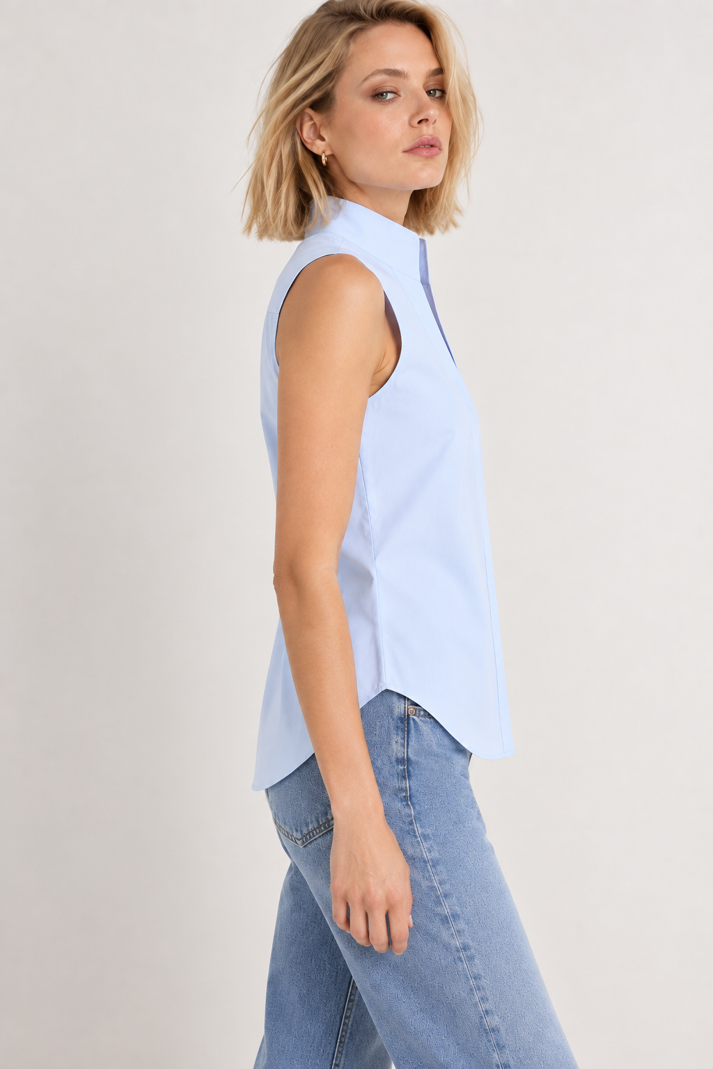 Women’s Light Blue Cotton Sleeveless Shirt