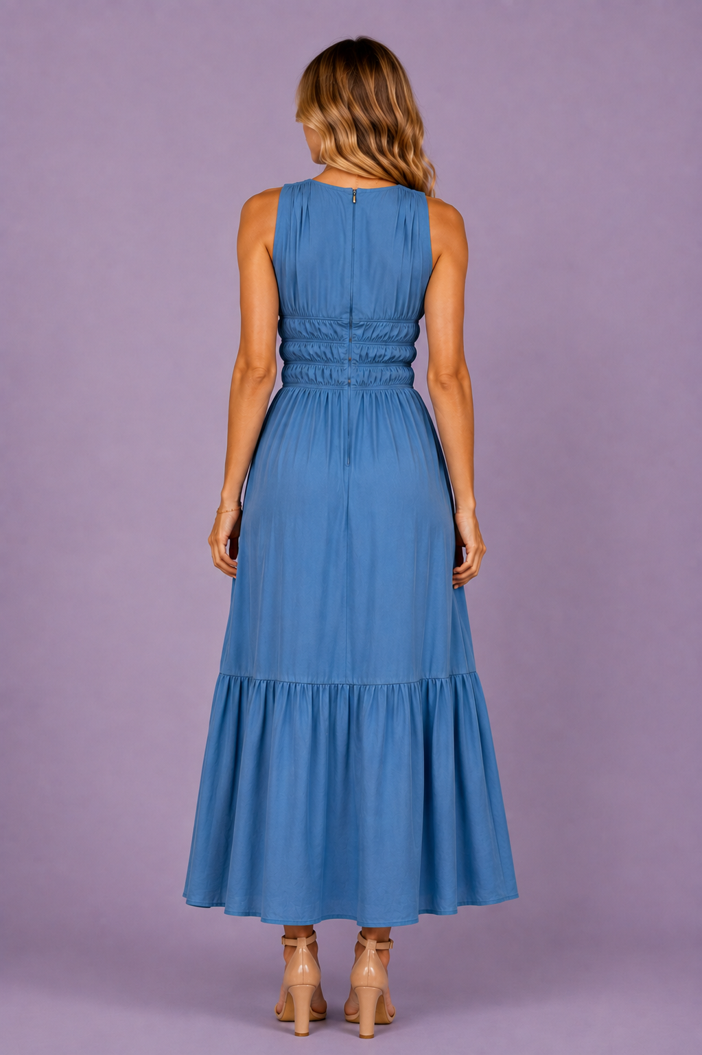 Sky Blue Cotton Smocked Maxi Dress