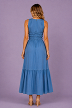 Sky Blue Cotton Smocked Maxi Dress