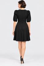 women’s black poly crepe puff sleeve mini dress