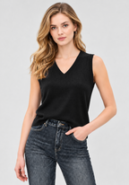 Women's Black Wool Knit V-Neck Sweater Vest – Sleeveless Classic Pullover