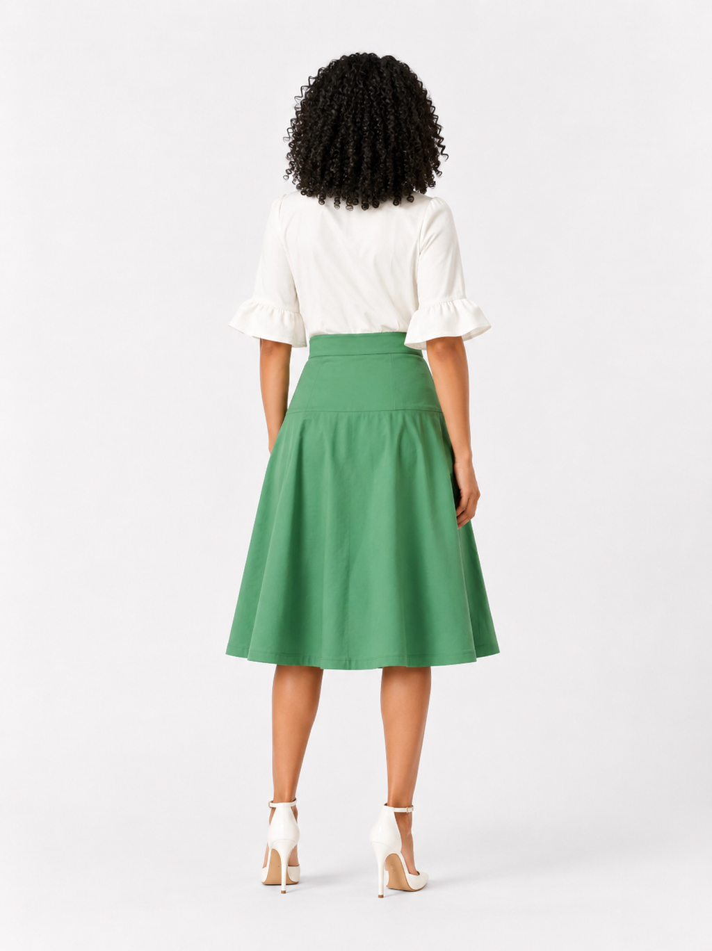 Mint Green High-Waisted Flared Midi Skirt