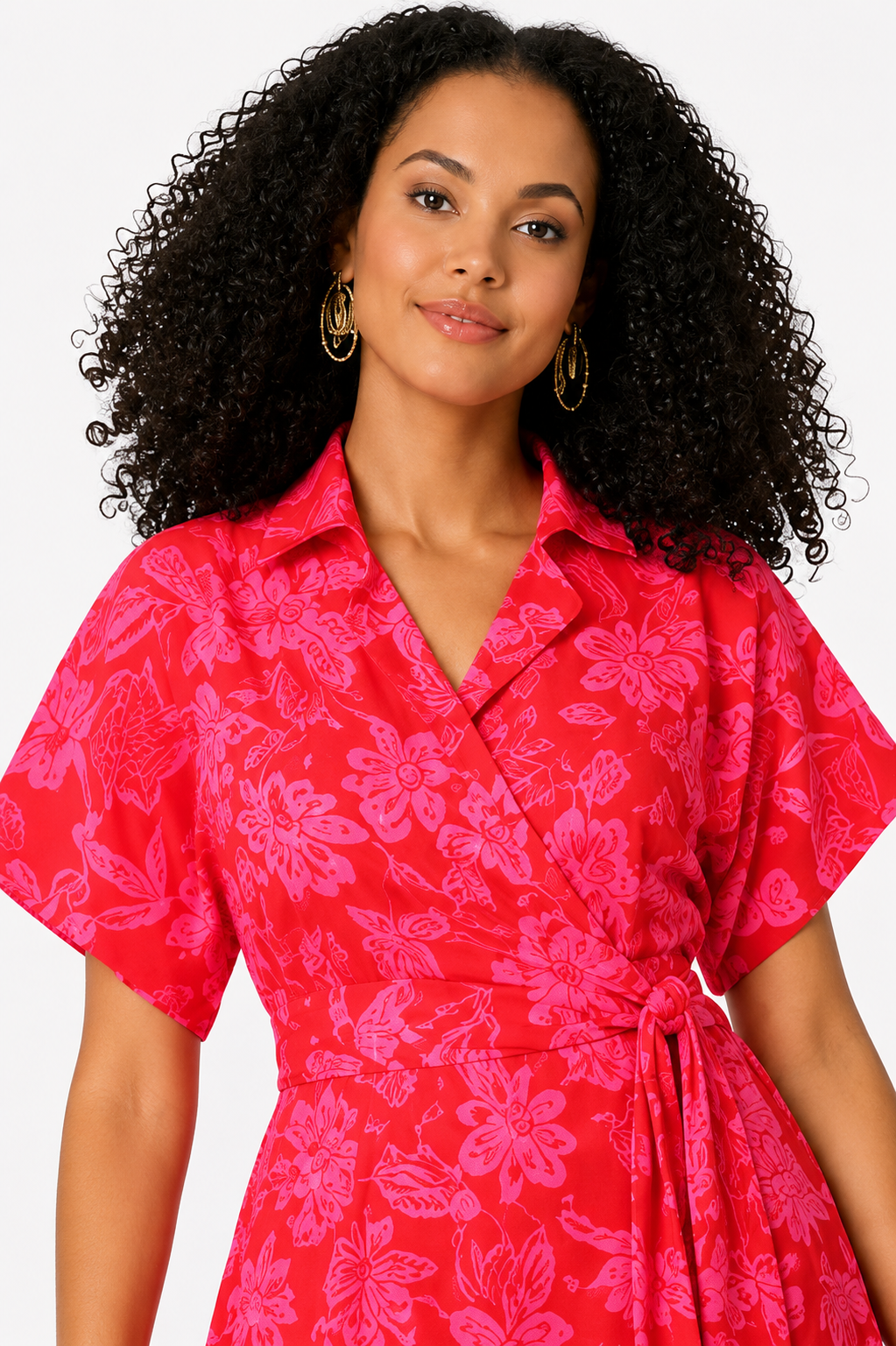 Floral Print Linen Cotton Wrap Dress