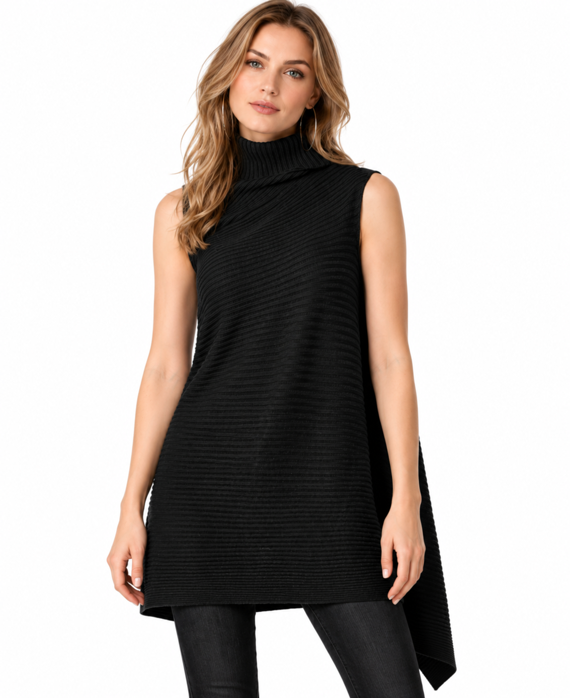 women's black wool blend rib knit turtleneck sweater