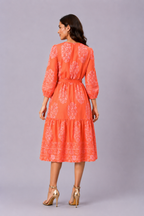 Floral Paisley Print Cotton Voile Ruffle Flounce Dress