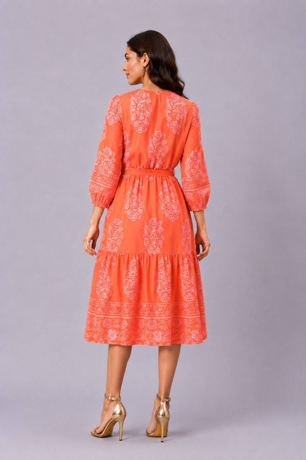 Floral Paisley Print Cotton Voile Ruffle Flounce Dress