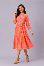 Floral Paisley Print Cotton Voile Ruffle Flounce Dress
