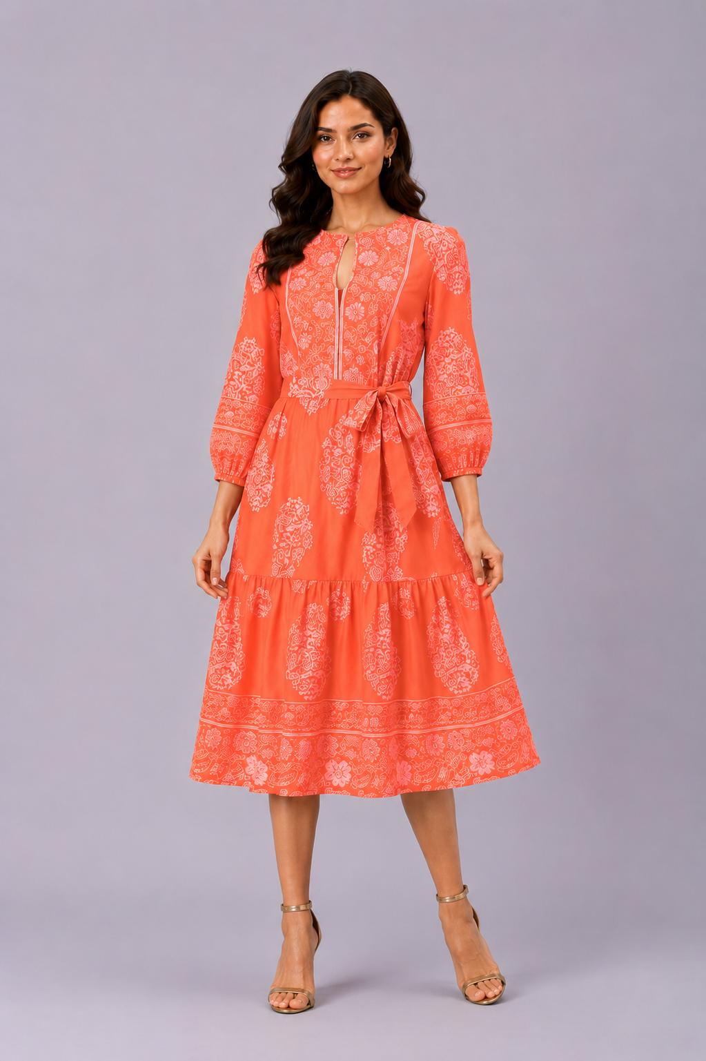 Floral Paisley Print Cotton Voile Ruffle Flounce Dress