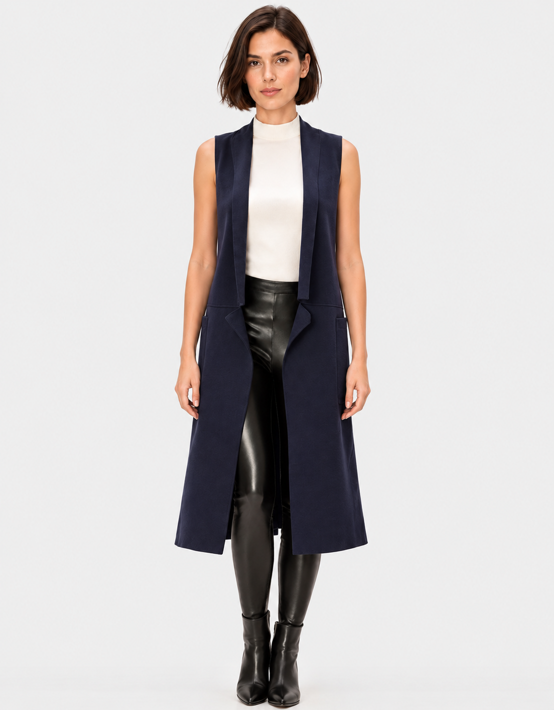 women's navy blue longline sweater knit cardigan