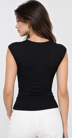 Women’s Black Cotton Sleeveless Keyhole Top