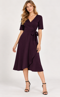 women's plum cotton jersey knit wrap midi dress