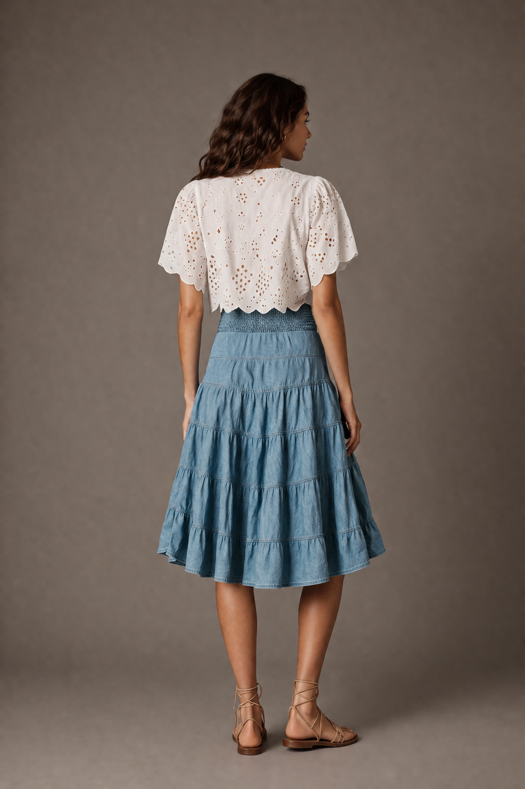 Blue Tiered Midi Skirt