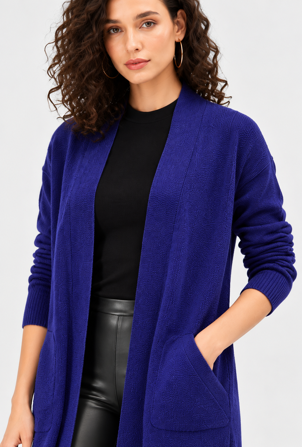 women's royal blue wool cashmere blend longline cardigan