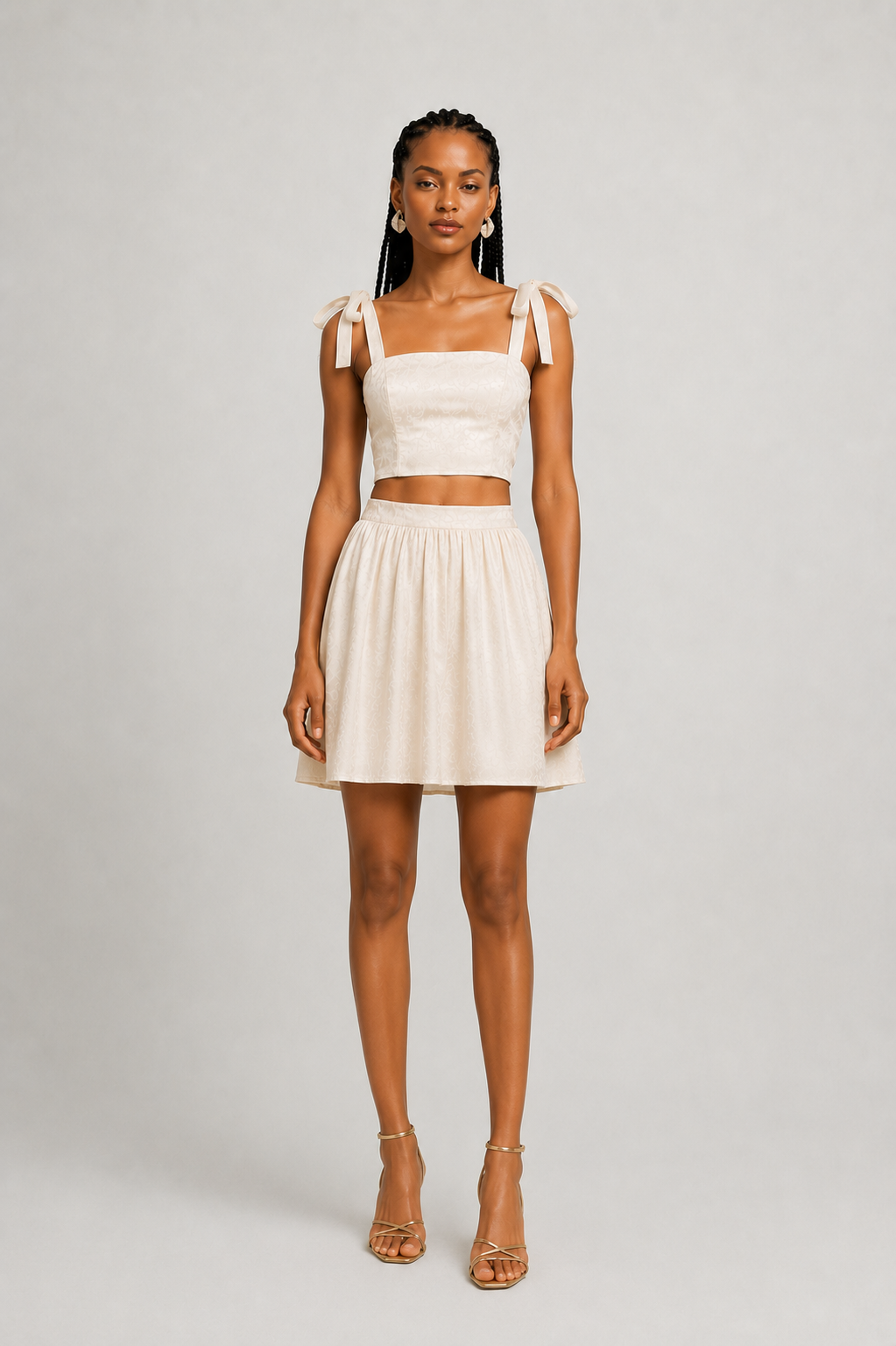 Ivory Gathered Midi Skirt