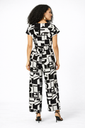 Geo Print Satin Surplice Jumpsuit