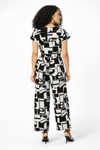 Geo Print Satin Surplice Jumpsuit