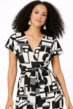 Geo Print Satin Surplice Jumpsuit