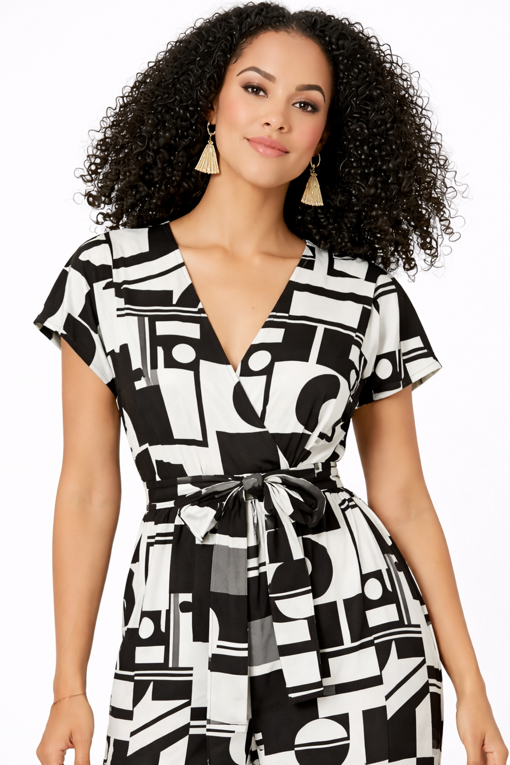 Geo Print Satin Surplice Jumpsuit