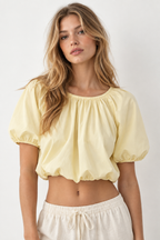 Women’s Yellow Cotton Puff Sleeve Cropped Top