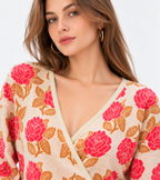 Floral Jacquard Wrap Knit Sweater for Women