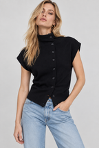 Women’s Black Cotton High-Neck Button-Down Top