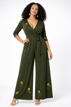 Floral Embellished Cotton Jersey Jumpsuit
