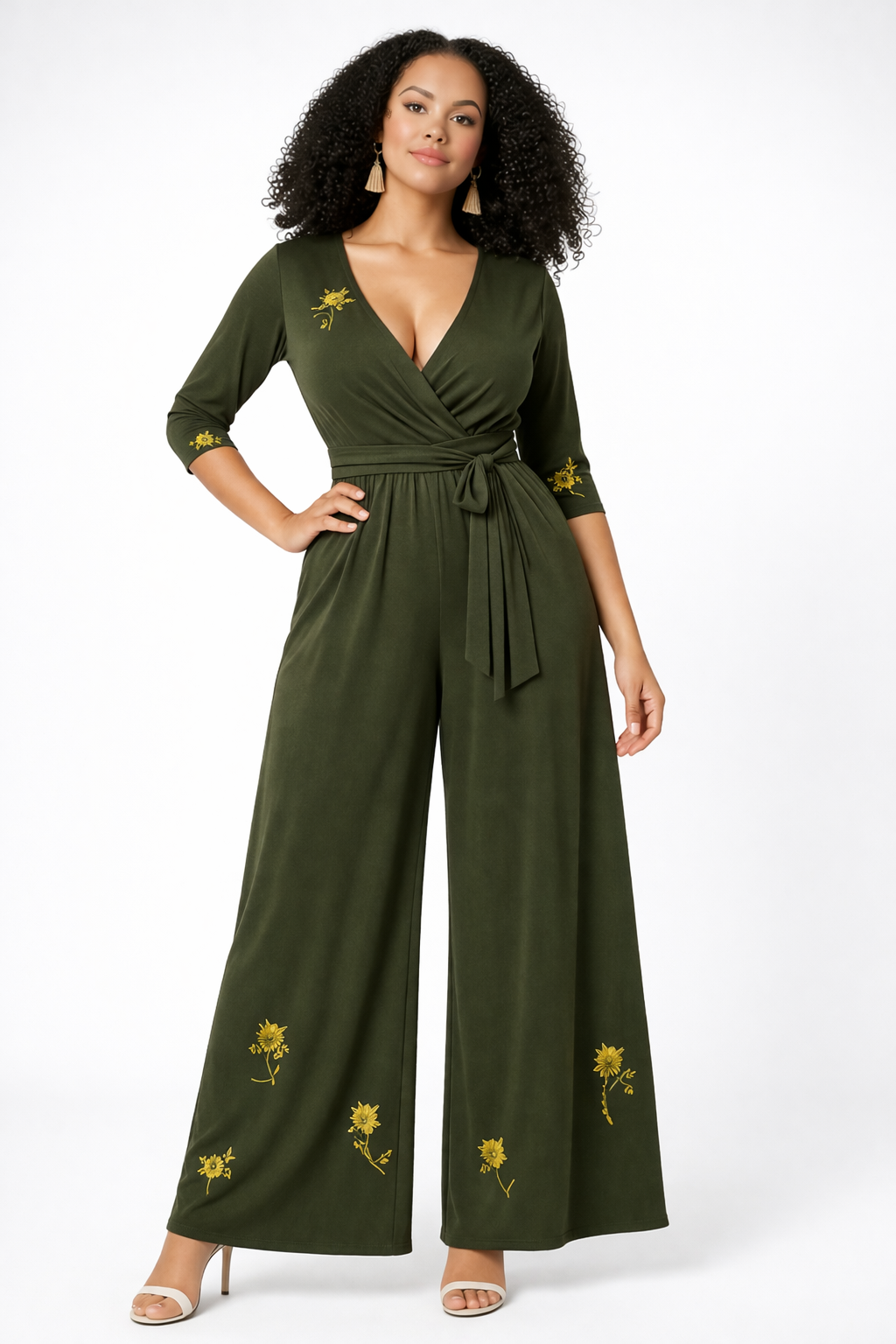 Floral Embellished Cotton Jersey Jumpsuit