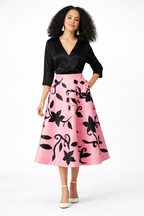 Floral Appliqué Dupioni Midi Skirt