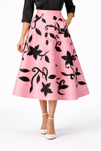 Floral Appliqué Dupioni Midi Skirt