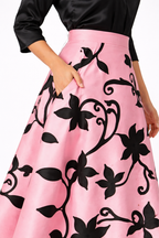 Floral Appliqué Dupioni Midi Skirt