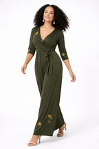 Floral Embellished Cotton Jersey Jumpsuit