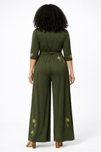 Floral Embellished Cotton Jersey Jumpsuit