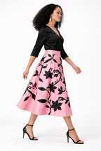 Floral Appliqué Dupioni Midi Skirt