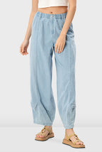 Cotton Denim Shirred Wide Leg Jeans