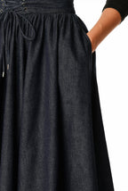 Lace-Up Front Cotton Denim Skirt