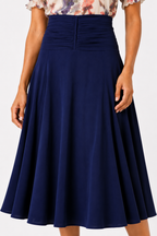 Navy High-Waisted Flared Midi Skirt
